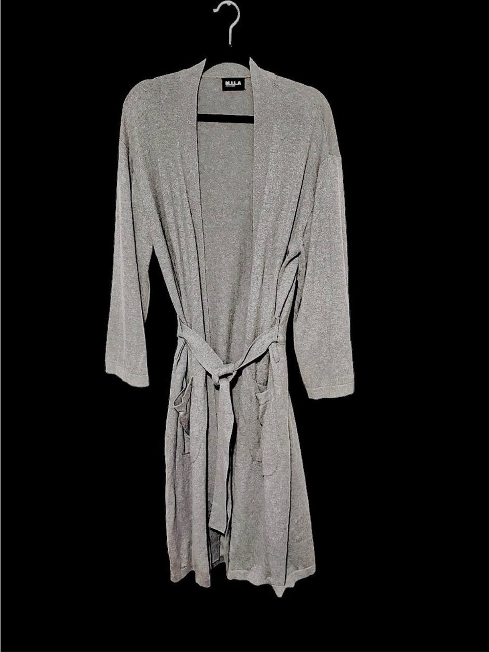 M.I.L.A. Cashmere Blend Long Lounge Robe Grey Cardigan One Size Made In USA